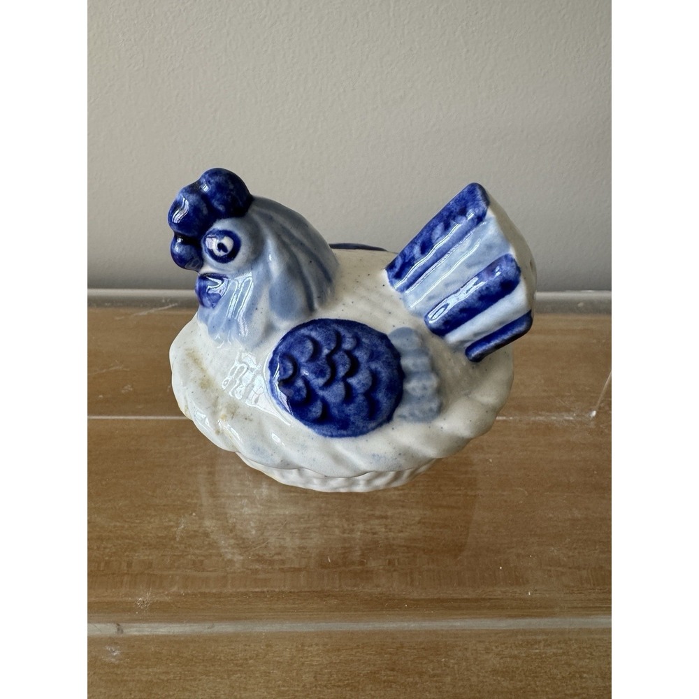 Vintage Metlox Hen on Nest Provincial Blue Poppytrail USA Pottery 1965 Stoneware